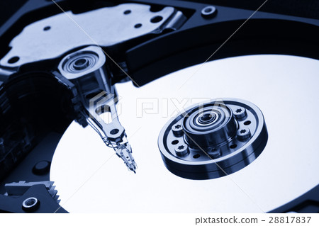 Closeup of open hard drive 28817837