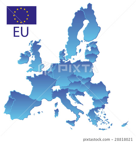 all european union countries in blue map borders - Stock Illustration ...