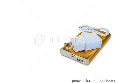Golden powerbank isolated on white  28819064