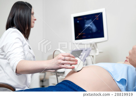 Female doctor using ultrasound and screening 28819919