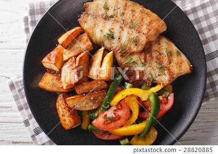 White fish fillet and potato wedges 28820885