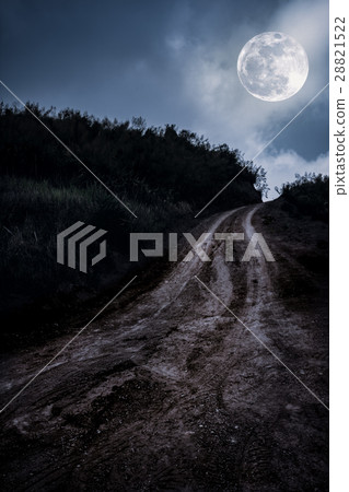 Landscape in nature of full moon with a muddy road Landscape in nature of full moon with a muddy road 28821522