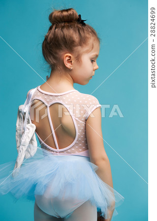The little balerina dancer on blue background 28824699
