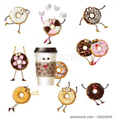 Set icons cartoon characters donuts 28828894