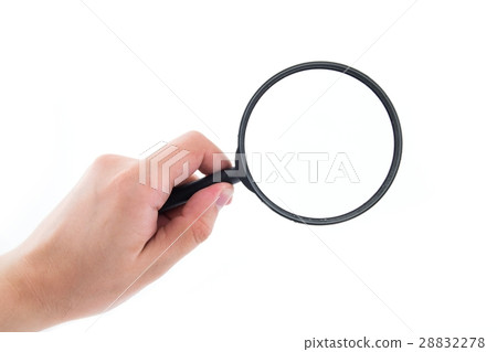 Hand holding magnifier isolated on white Hand holding magnifier isolated on white 28832278