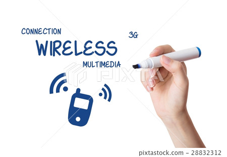 Woman drawing wireless multimedia content Woman drawing wireless multimedia content 28832312