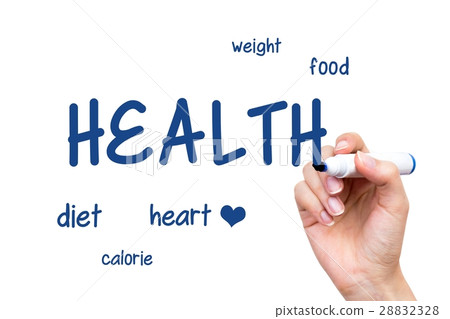 Hand writing healthcare content with blue marker Hand writing healthcare content with blue marker 28832328