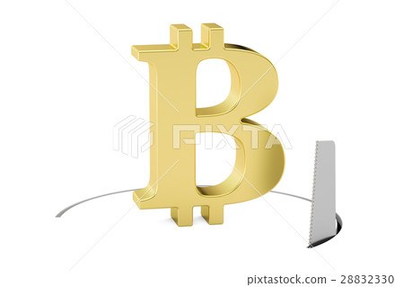 Bitcoin sign with cutting saw. Financial risk Bitcoin sign with cutting saw. Financial risk 28832330