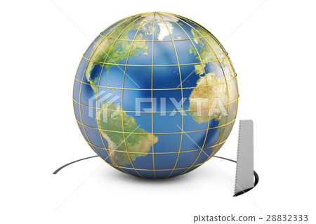Earth Globe with cutting saw, 3D rendering Earth Globe with cutting saw, 3D rendering 28832333
