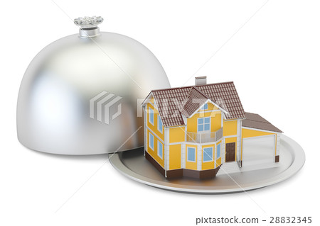 Restaurant cloche with house, 3D rendering 28832345