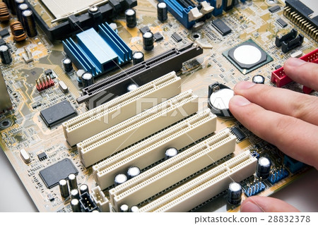 Hand install battery to PC motherboard Hand install battery to PC motherboard 28832378