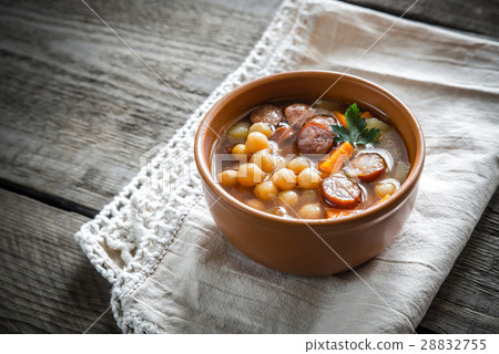 Soup with chickpeas and smoked sausage 28832755