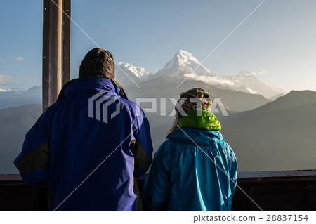 The back romantic couple enjoying morning 28837154
