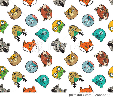Seamless pattern of cute animal portraits 28838688