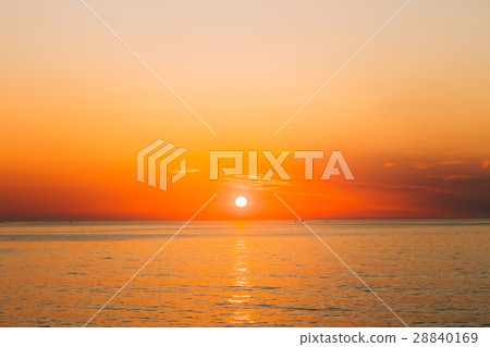 Sun Is Setting On Horizon At Sunset Sunrise Over 28840169