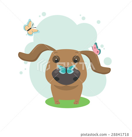 Small cute dachshund playing with butterflies Small cute dachshund playing with butterflies 28841718