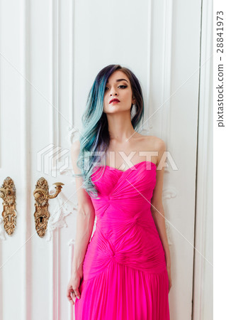 Fashion portrait of gorgeous girl with blue dyed Fashion portrait of gorgeous girl with blue dyed 28841973