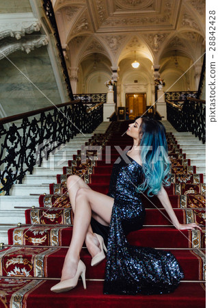 Fashion portrait of gorgeous girl with blue dyed Fashion portrait of gorgeous girl with blue dyed 28842428