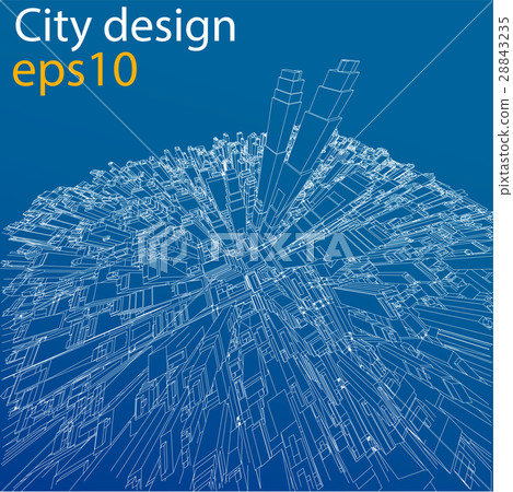 Wire-frame City, Blueprint Style. Vector Wire-frame City, Blueprint Style. Vector 28843235