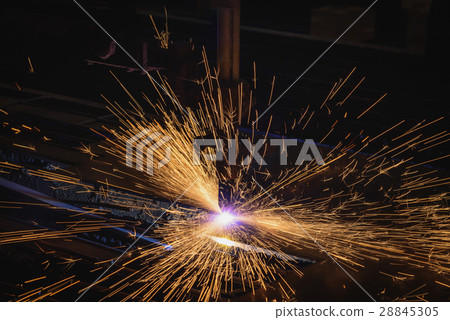 Industrial CNC plasma cutting of metal plate 28845305