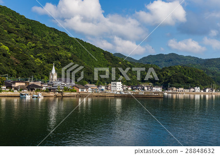 Sakitsu Church and mountain in Amakusa , Kyushu Sakitsu Church and mountain in Amakusa , Kyushu 28848632