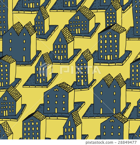 Vector seamless pattern with houses - Stock Illustration [28849477] - PIXTA