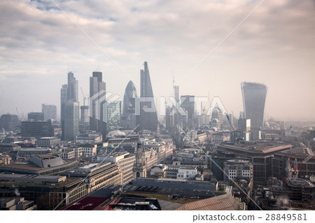 rooftop view over London on a foggy day 28849581
