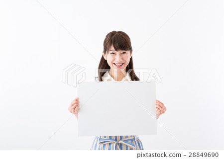 Young lady, housewife, white board, information Young lady, housewife, white board, information 28849690