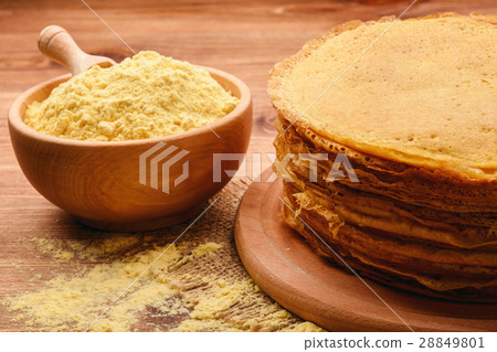 Stack of gluten free pancakes made from corn flour Stack of gluten free pancakes made from corn flour 28849801