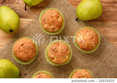 Sweet muffins with pears, ginger and cinnamon. 28850828