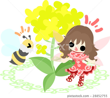 Cute fairies and beautiful rape flowers and bees 28852755