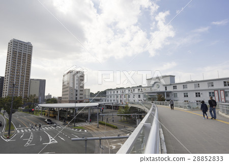 Kumamoto gateway JR Kumamoto station east exit Shirakawaguchi footbridge and Kumamoto-shi street corner snapshot Shooting sunny 28852833