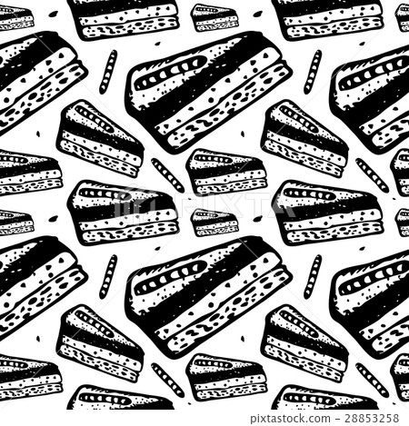 Hand Drawn Seamless Pattern with Pieces of Cakes - Stock Illustration ...