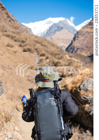 Hiking to Himalaya mountain in Nepal , trekking  28853711
