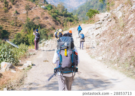 Hiking to Himalaya mountain in Nepal , trekking  28853713
