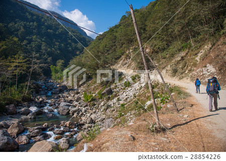 Hiking to Himalaya mountain in Nepal , trekking  28854226