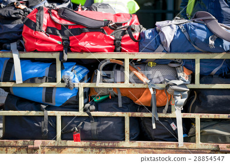 bacpack and luggage in cart at Pokhara airport bacpack and luggage in cart at Pokhara airport 28854547