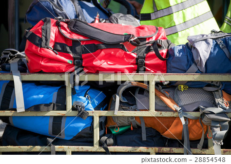 bacpack and luggage in cart at Pokhara airport bacpack and luggage in cart at Pokhara airport 28854548
