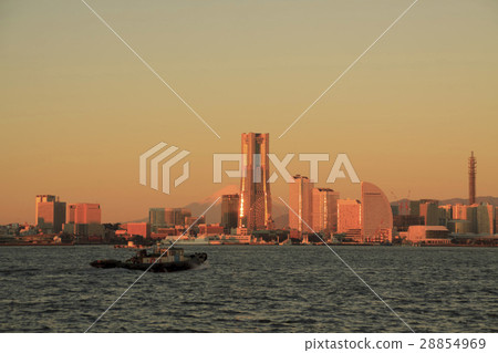 Fuji in the morning glow and the landmark tower 28854969
