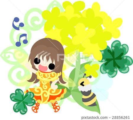 Cute fairies and beautiful rape flowers and bees and clovers Cute fairies and beautiful rape flowers and bees and clovers 28856261