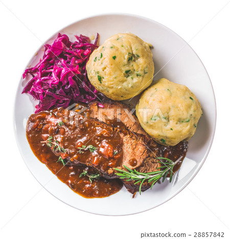 Stewed beef closeup above isolated 28857842