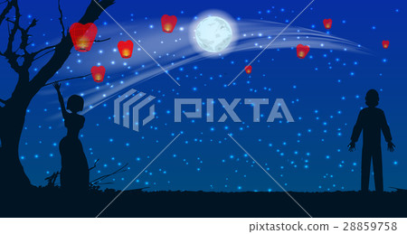silhouette of lovers let the sky lanterns silhouette of lovers let the sky lanterns 28859758
