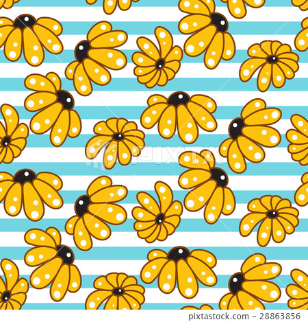 Yellow chamomile striped blue seamless pattern. Yellow chamomile striped blue seamless pattern. 28863856