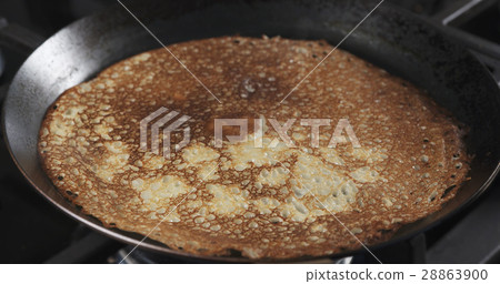 cooking blinis or pancakes on pan closeup shot cooking blinis or pancakes on pan closeup shot 28863900