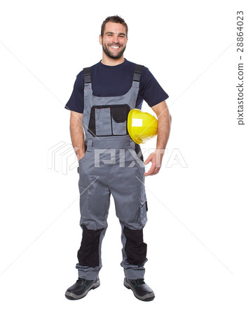 Portrait of smiling worker in gray uniform Portrait of smiling worker in gray uniform 28864023