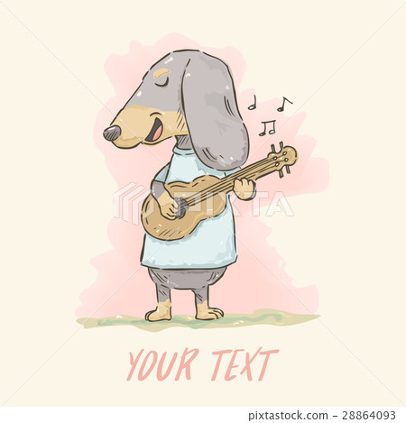 Hand drawn cute cartoon Dachshund playing guitar Hand drawn cute cartoon Dachshund playing guitar 28864093
