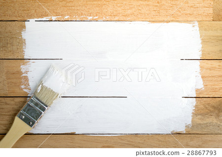 White paint space with paintbrush on wood White paint space with paintbrush on wood 28867793
