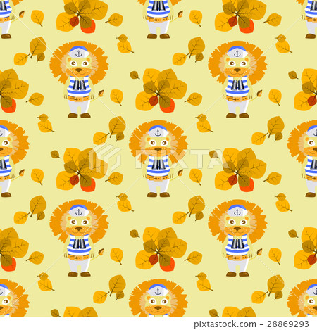 leaves and lion sailor. seamless pattern leaves and lion sailor. seamless pattern 28869293