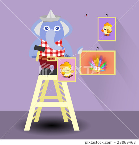 Elephant hangs paintings. children s illustration 28869468