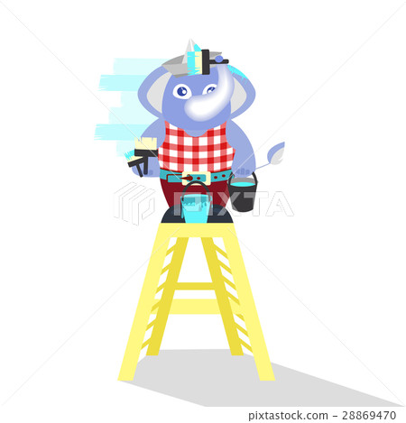 elephant paints the wall on the ladder 28869470